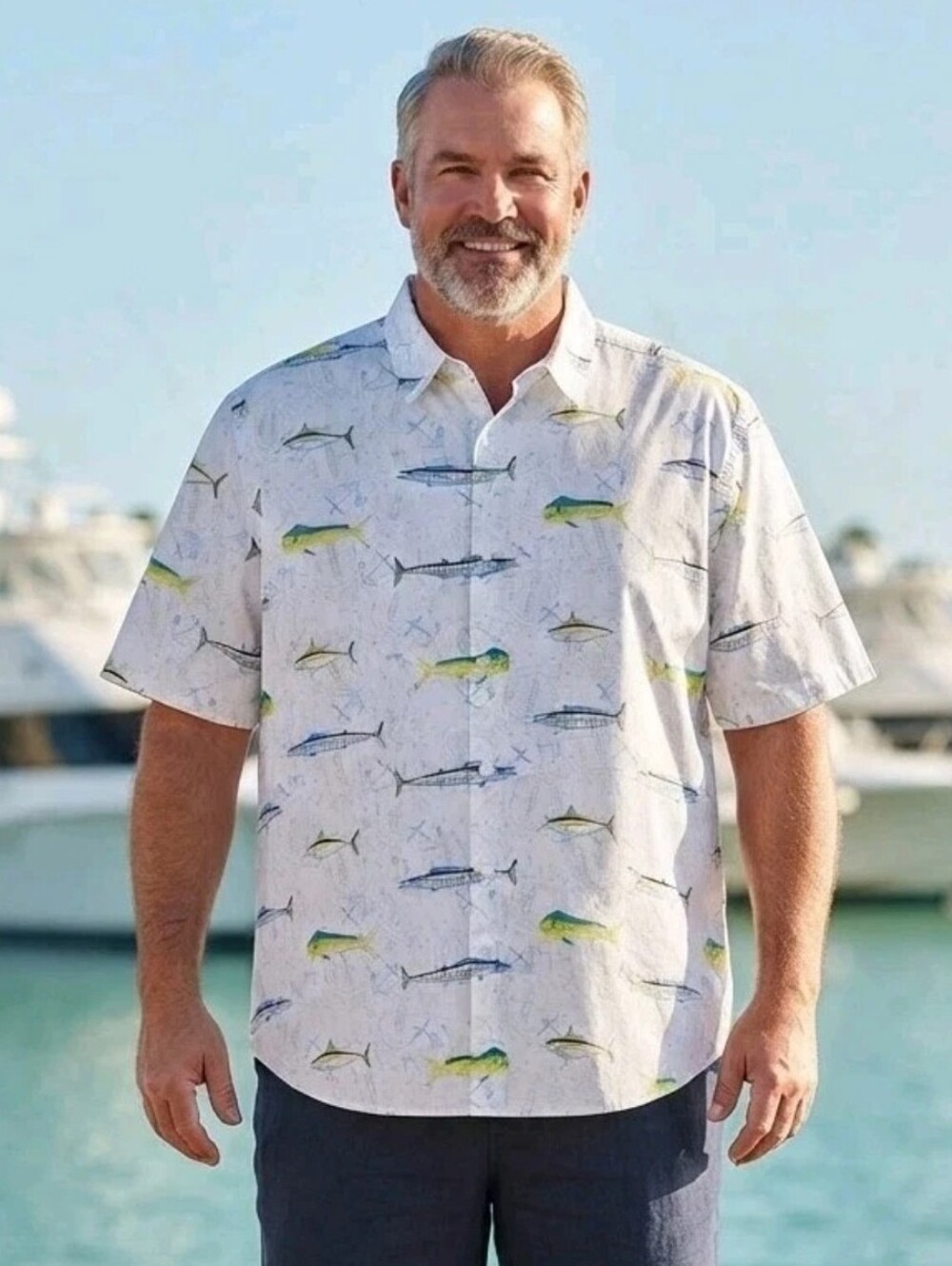 Men's Guy Harvey Button Up Short Sleeve Fish Shirt Size XXL Baggy 2XL